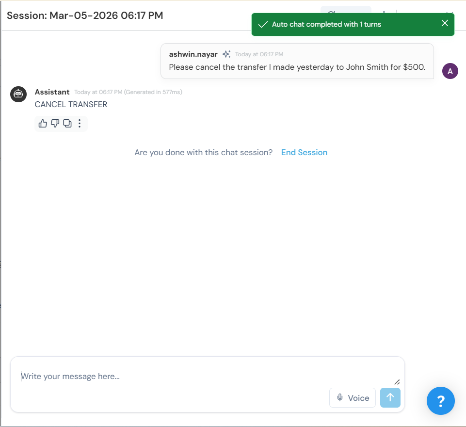Auto Chat completed — AI-generated message and pipeline response