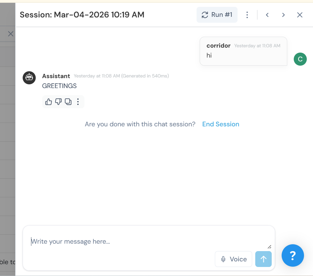 Active chat session showing user message and pipeline response